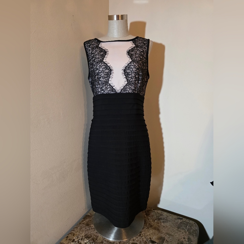 Dress Barn Black Lace Sleeveless Midi Dress. Sz 6 - Picture 1 of 5
